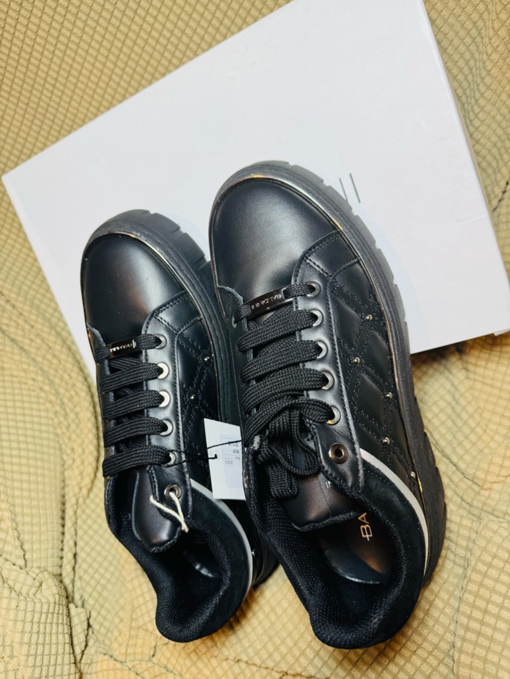 BALDININI Black Quilted Platform LOW TOP leather Sneakers